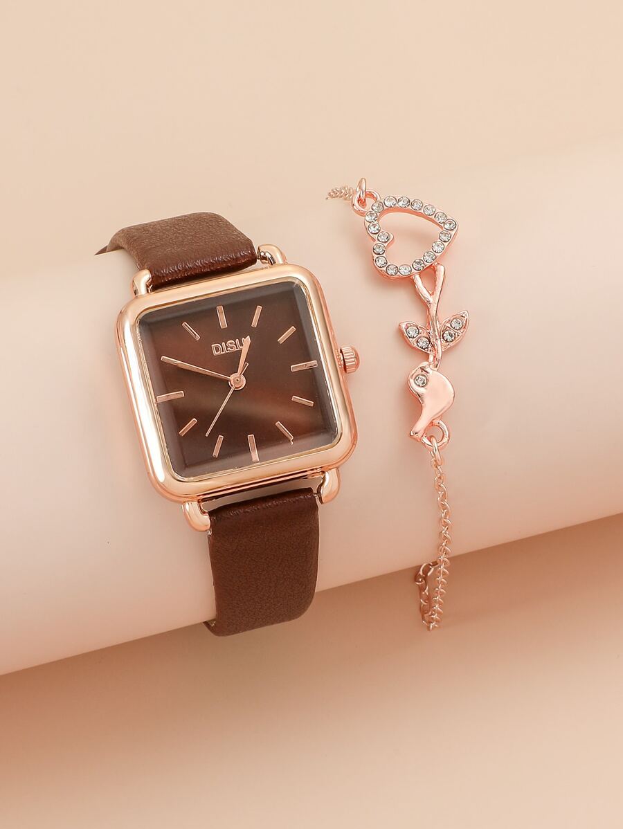 腕時計 レディース セット ミニマリスト クォーツ腕時計と1個 ブレスレット、学生の復学プレゼントとして拍卖