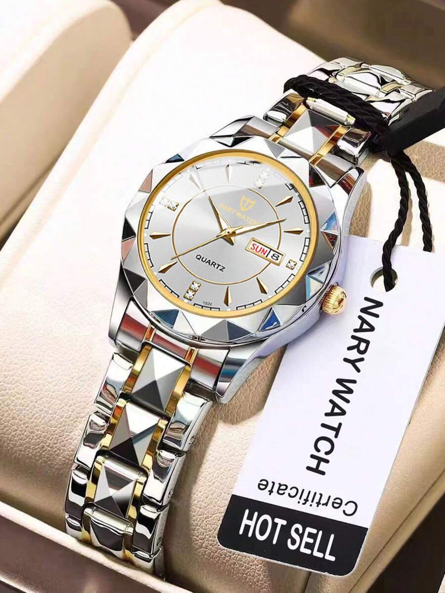 腕時計 レディース クォーツ スタイリッシュなカレンダー週表示ダイヤル、防水ステンレスストラップ レディース クォーツ腕時計 カジ拍卖