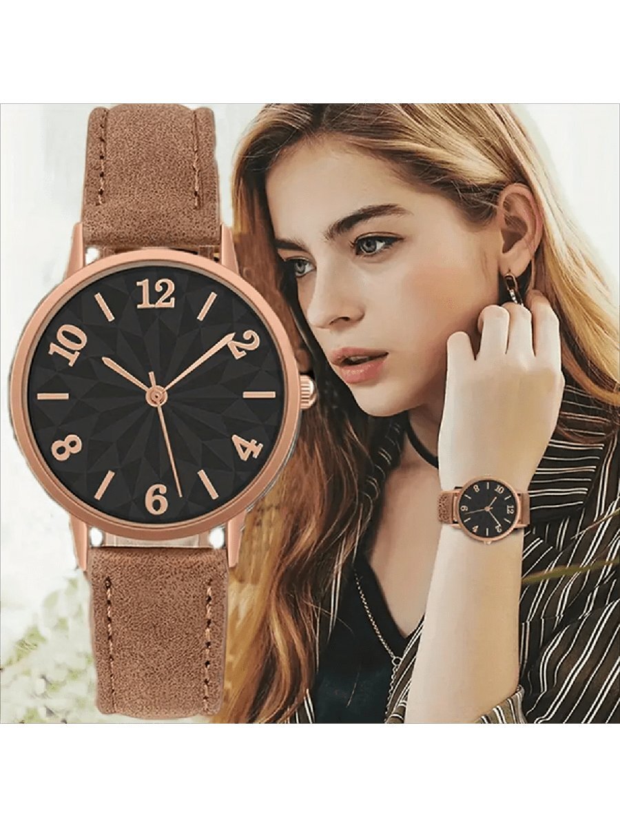 腕時計 レディース クォーツ 1個 レディース 優雅な ミニマリスト フローラルパターン 革製クォーツ腕時計、カジュアル着用拍卖