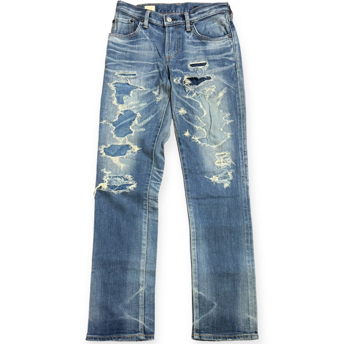 完売モデル 美品 EDWIN 503 クラッシュリペアユーズド レギュラーナローストレートデニム 28インチ ヒゲ 拍卖