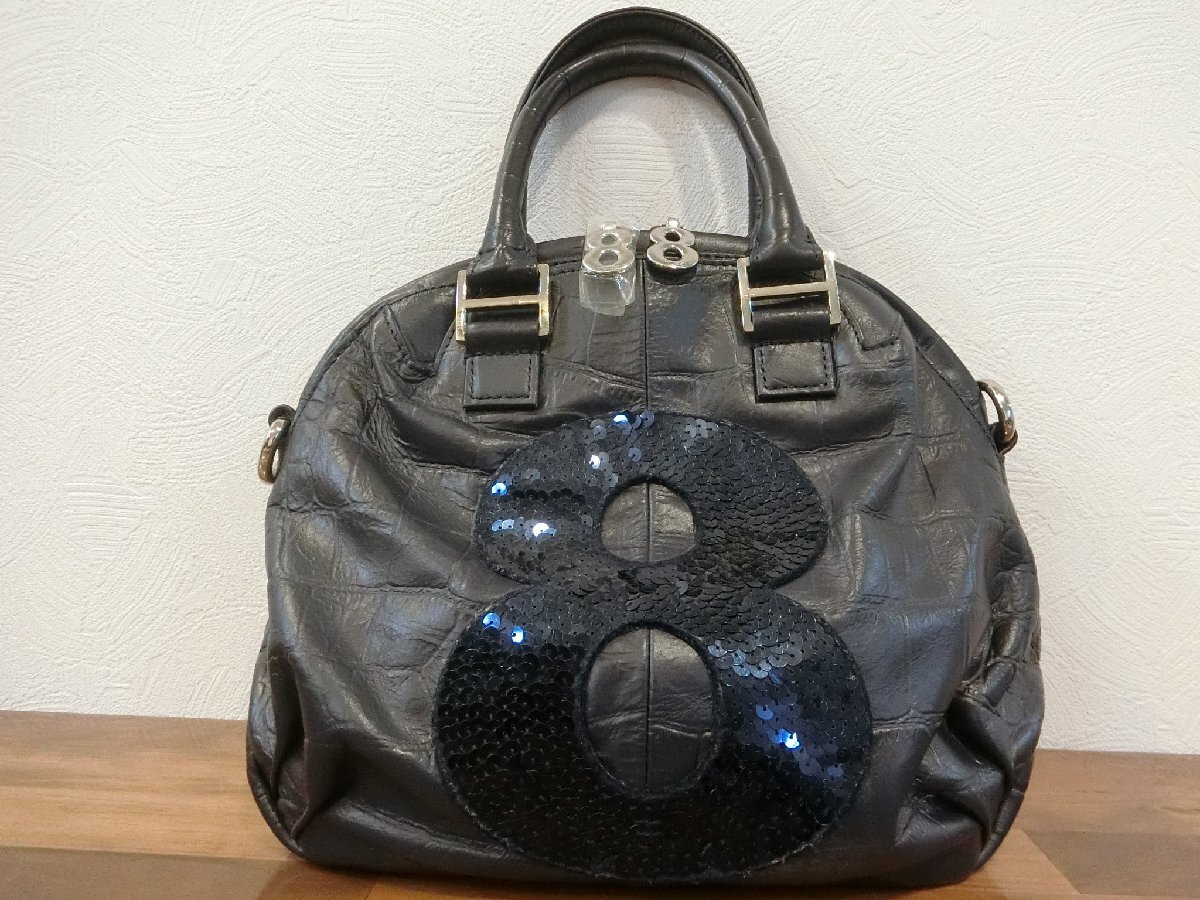 レア 状態良好 MUTA 8バッグ スパンコール クロコダイル調 ゴート革仕様 ラウンドトートバッグ拍卖