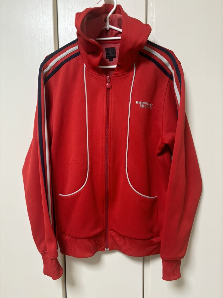 adidas ジャージ パーカ トレフォイル レッド/ブルー サイズL オリジナルス トラックジャケット 拍卖