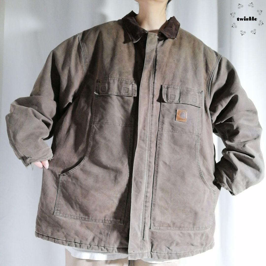 古着 00s USA製 Carhartt カーハート ダックジャケット トラディショナルコート ワークジャケット ブラウン メンズ 2XL 茶色 N679拍卖