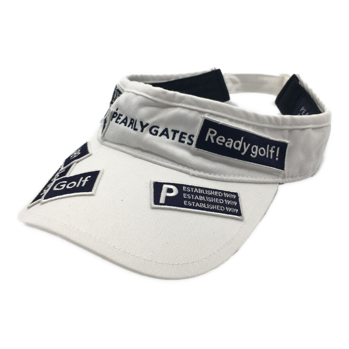 coco 中古【値下げ】 パーリーゲイツ PEARLY GATES サンバイザー フリー 白 ステッカー柄 ワッペン レターパックプラス発送可 94836拍卖