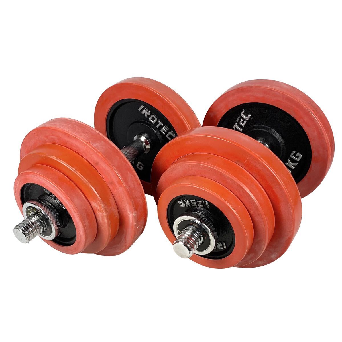 ○総重量約44kg■アイロテック ラバーダンベル シャフト付き 5kg×4枚 2.5kg×4枚 1.25×4枚 筋トレ iROTEC 中古品■兵庫県姫路市発 H4拍卖