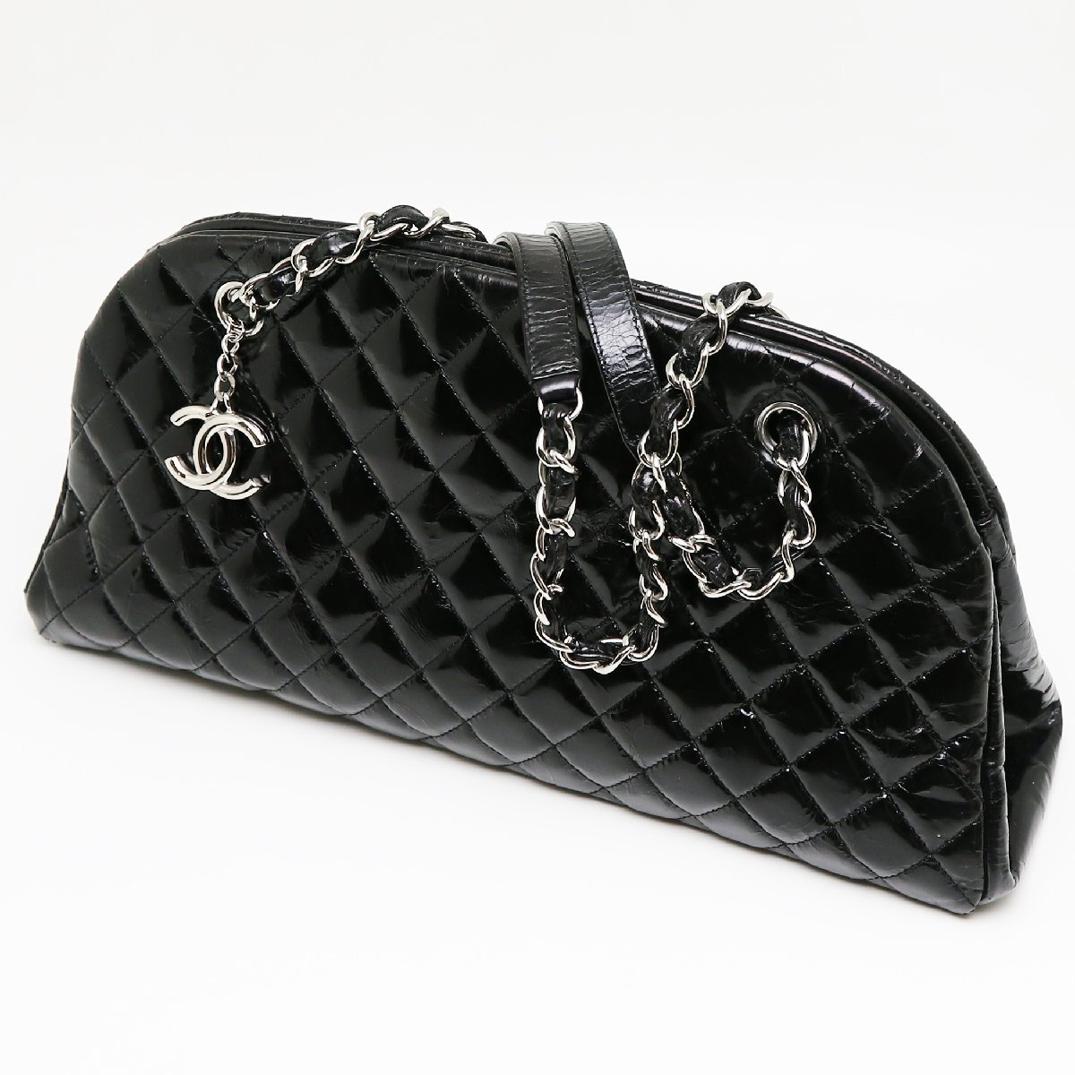 中古品 シャネル マトラッセ マドモアゼル ボーリングバッグ ブラック レザー ハンドバッグ シルバー金具 A66869拍卖