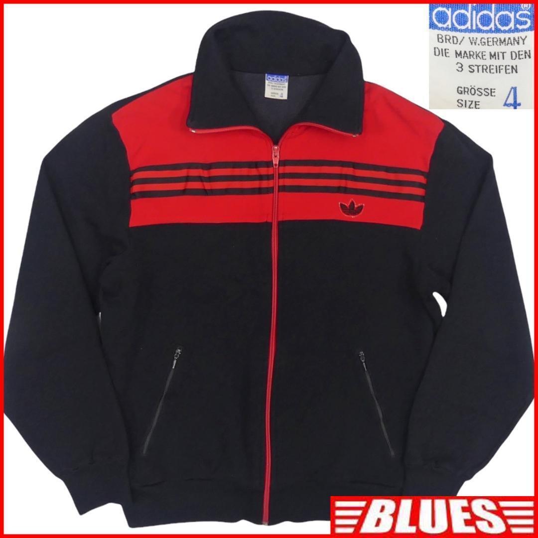 即決★西ドイツ製 adidas★メンズL位 トラックジャージ アディダス 4号 黒 赤 ジャージ ブルゾン デサント 70's 60's トレフォイル拍卖