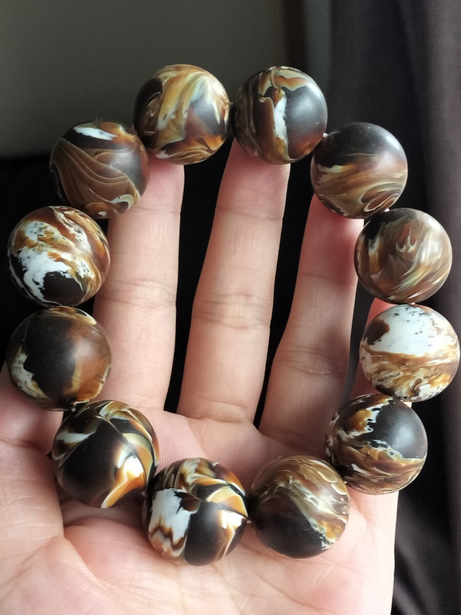 グレーアンバー 琥珀  丸玉   灰根珀  大玉 ブレスレット 20mm拍卖