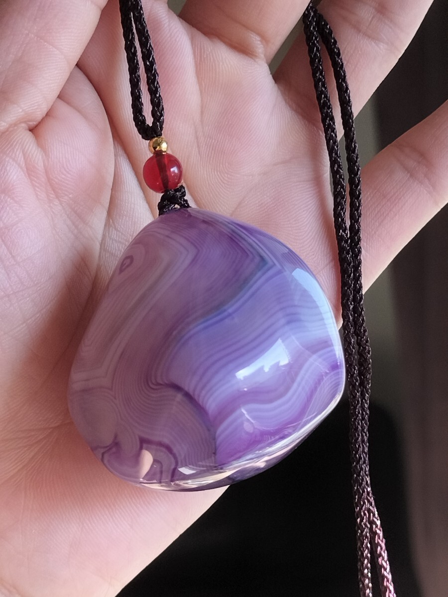 天然紫縞瑪瑙 パープルアゲート レースアゲート 原石 ネックレス 73.2g拍卖