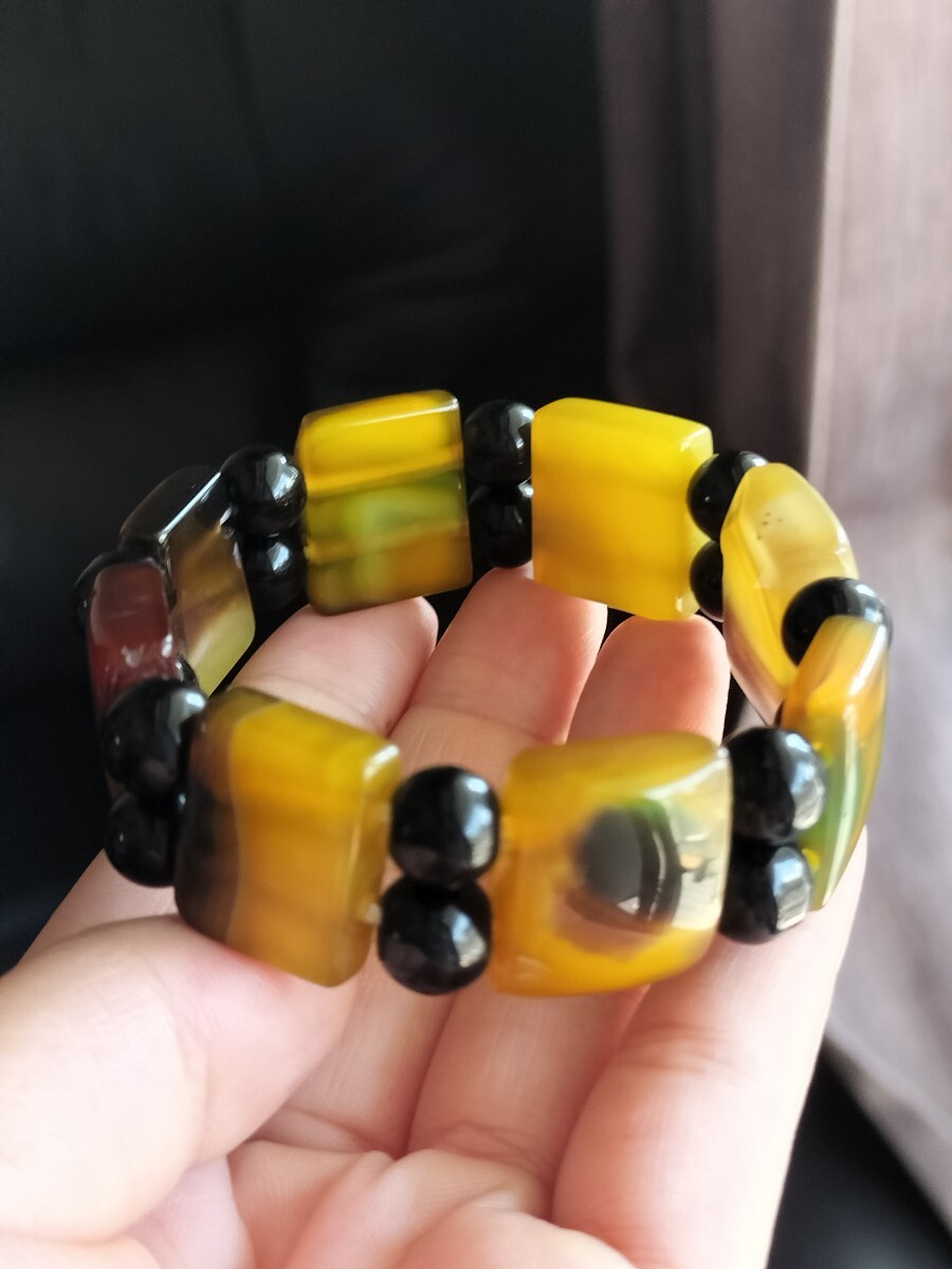 【訳あり】アゲート オニキス  カルセドニー(玉髄) 腕輪 ブレスレット拍卖