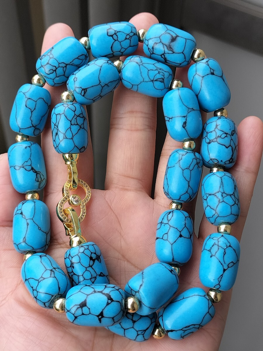 ターコイズ トルコ石 桶珠形 安全守り パワーストーン 個性的のネックレス拍卖