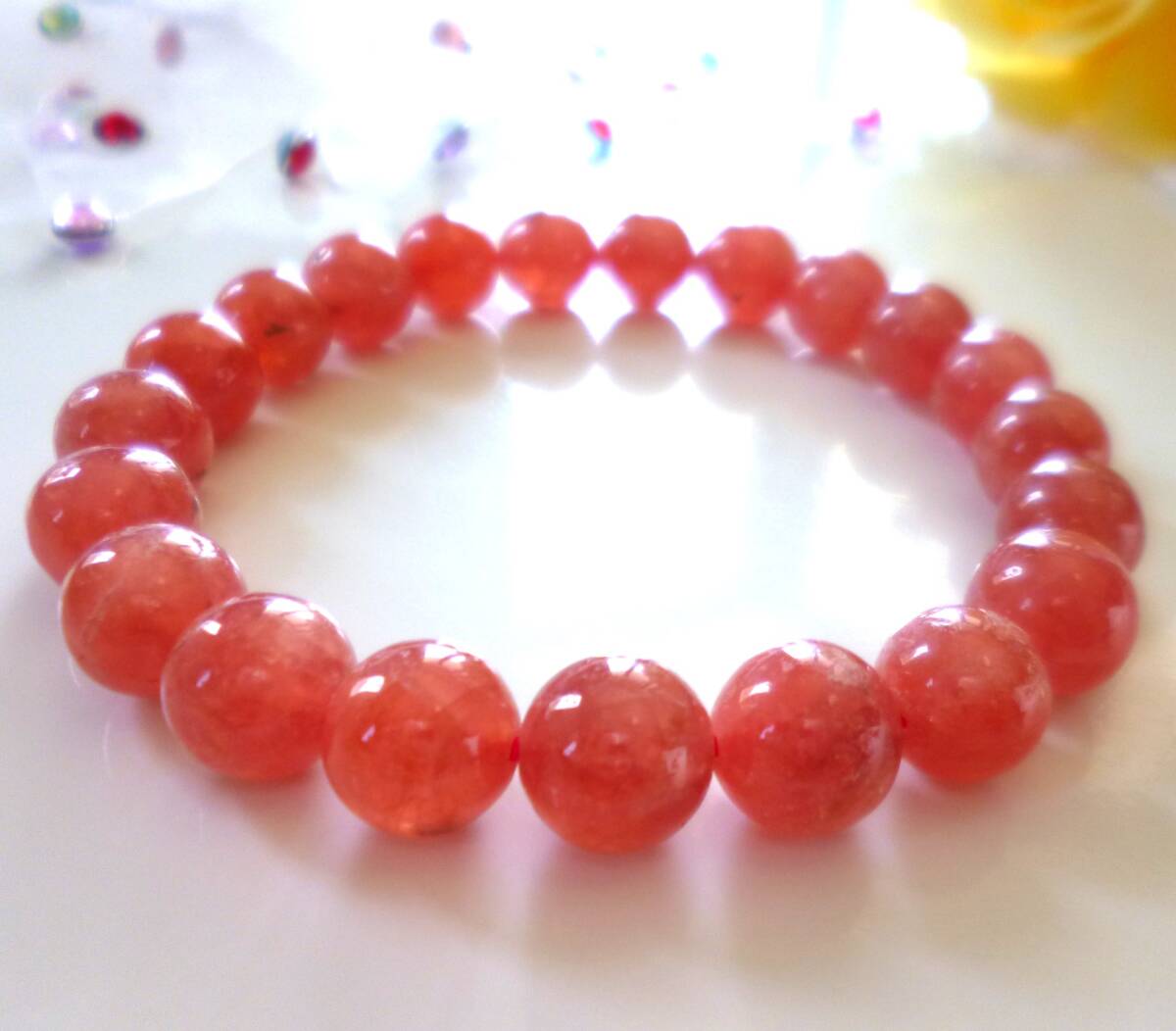 ☆希少☆情熱の石☆薔薇色の人生☆エネルギー活性☆高品質AAA☆アルゼンチン産☆インカローズ☆ ☆9mm☆ ☆16cm☆ ☆30g☆拍卖