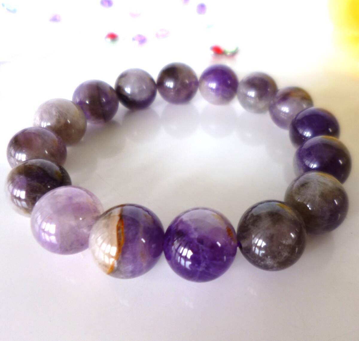 ☆1点もの☆癒しのエネルギー☆ヒーリングパワー☆優れた浄化力☆疲労緩和☆ ☆アメシスティンクォーツ☆ ☆大珠12mm☆15.5cm拍卖