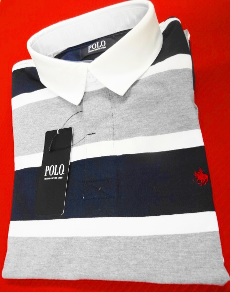 新品 POLO ラガーシャツ LL 長袖 紺×グレー×白 ワンポイント /検パパPOLO拍卖