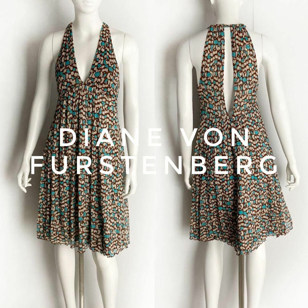ダイアンフォンファステンバーグ ピュアシルク ノースリーブフレアワンピース ホルターネック 2サイズ相当 DIANE von FURSTENBERG拍卖