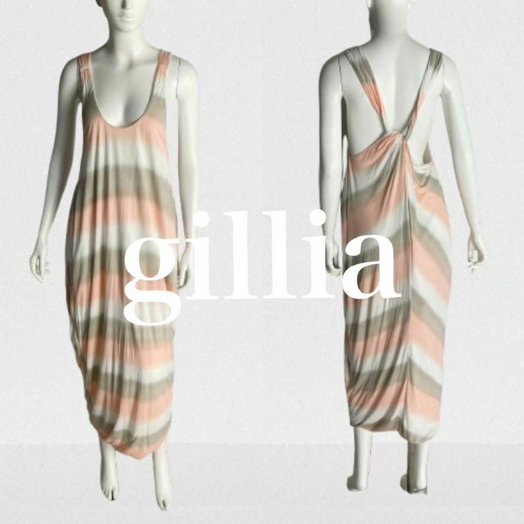 GILLIA ハワイ ハンドメイド マキシワンピース バッククロス ボーダー Sサイズ ビーチタウンウエア ジリア拍卖