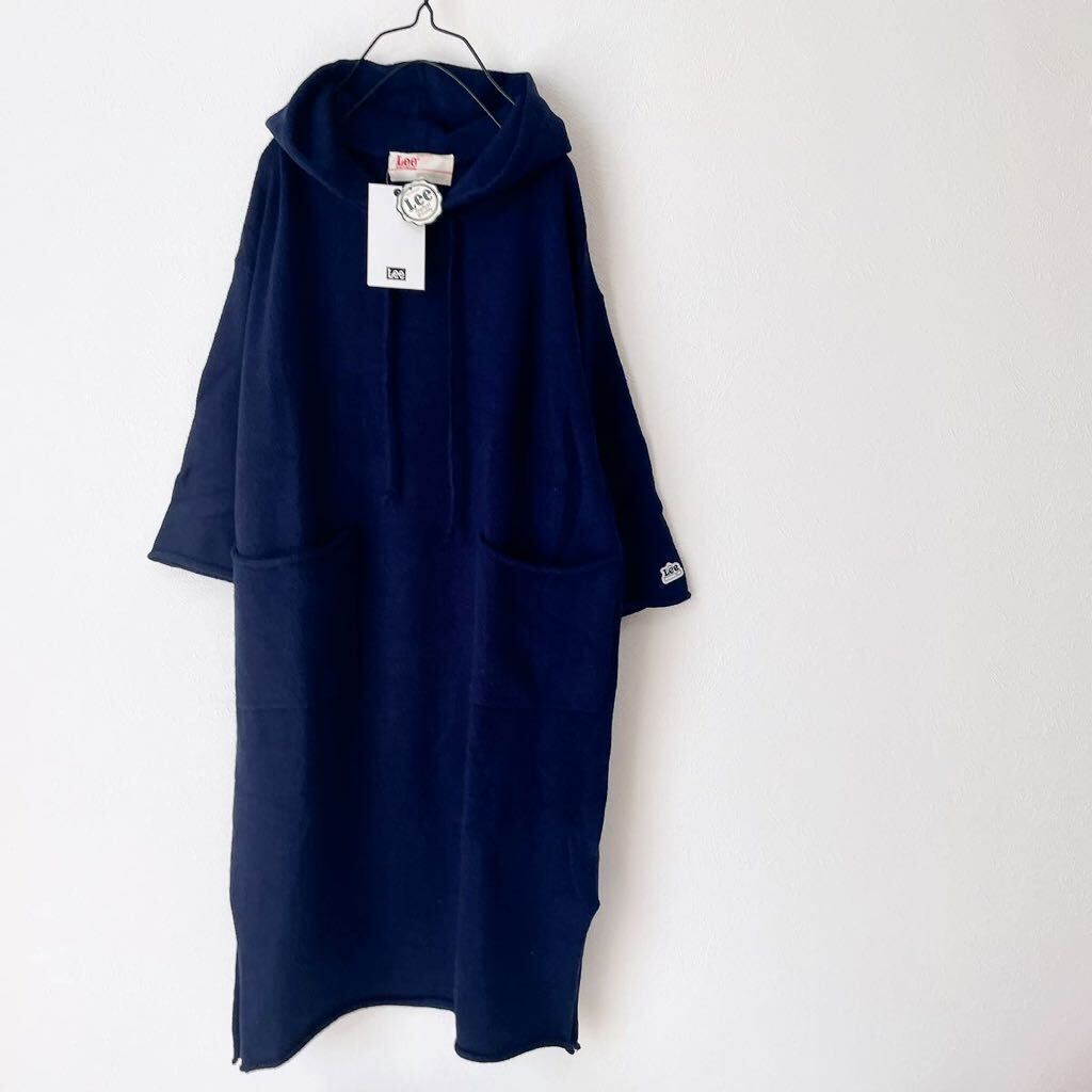 新品★リーLEEニットワンピースSサイズ フーディ パーカー紺ネイビー ワッペン長袖プルオーバー ワンピース セーター おしゃれ レディース拍卖
