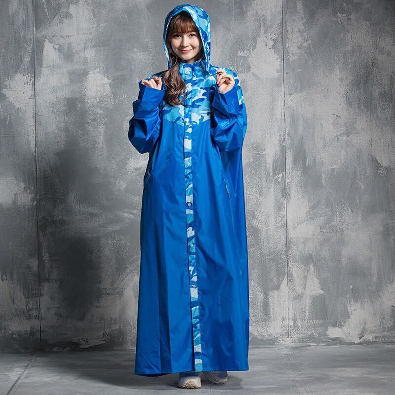 2409雨具 レインウェア レインコート 男女兼用 自転車 バイク ロング丈ブルー拍卖
