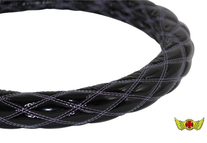 トラック用品 即納 ハンドルカバー ダブル エナメル ブラック/ライトパープル 2HS(45cm-46cm)/日野 17レンジャー 新型【送料800円】拍卖