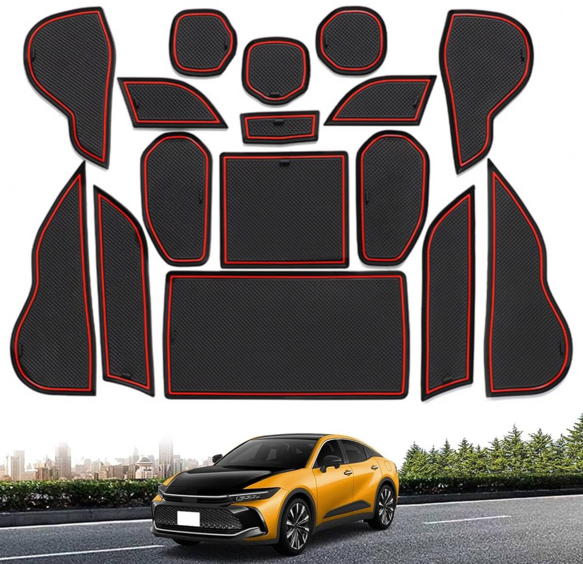 トヨタ 新型 クラウン 16代目 35系 TZSH35/AZSH35型 (2022.9~) ラバーマット 赤 ドアポケットマット拍卖