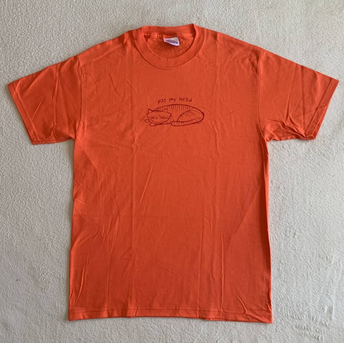◆ビンテージ Stephan Britt Pat my head Cat アート Tシャツ ねこ 猫 検 Tim Biskup 100% orange オレンジ拍卖