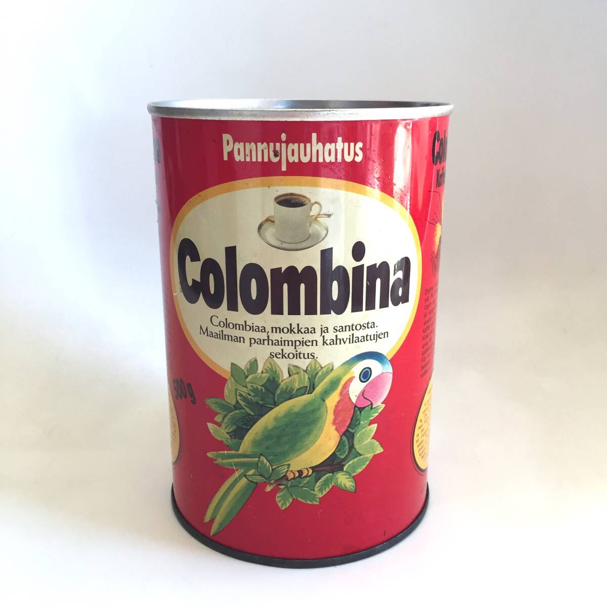 ◆ビンテージ Colombina Kaffe デンマーク コーヒー缶 70S オウム 鳥 北欧モダン カフェ拍卖