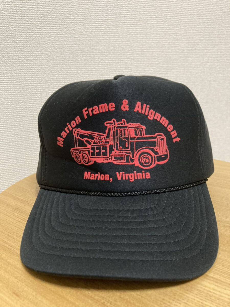 80's90's USAヴィンテージ Marion Frame & Alignmentトラッカーキャップ 帽子 NISSIN CAP ブラック Vintage 企業物キャップ Virginia拍卖