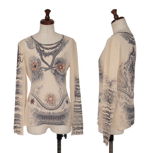 ジャンポールゴルチエ ファム シルクタトゥープリントストレッチカットソー ベージュS位拍卖