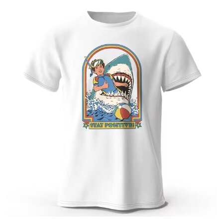 クラシックなヴィンテージ面白いサメTシャツ,肯定的なプリントの服,綿100%,スポーティなトップス サイズ:XL 色:ホワイト拍卖