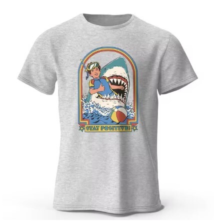 クラシックなヴィンテージ面白いサメTシャツ,肯定的なプリントの服,綿100%,スポーティなトップス サイズ:XL 色:ライトグレー拍卖