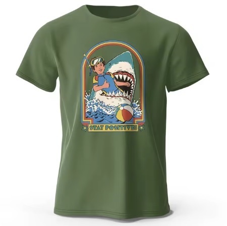 クラシックなヴィンテージ面白いサメTシャツ,肯定的なプリントの服,綿100%,スポーティなトップス サイズ:XXL 色: グリーン拍卖