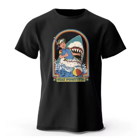 クラシックなヴィンテージ面白いサメTシャツ,肯定的なプリントの服,綿100%,スポーティなトップス サイズ:M 色:ブラック拍卖