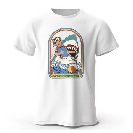 クラシックなヴィンテージ面白いサメTシャツ,肯定的なプリントの服,綿100%,スポーティなトップス サイズ:S 色:ホワイト拍卖