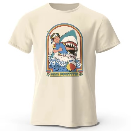 クラシックなヴィンテージ面白いサメTシャツ,肯定的なプリントの服,綿100%,スポーティなトップス サイズ:XXL 色: ライトベージュ拍卖