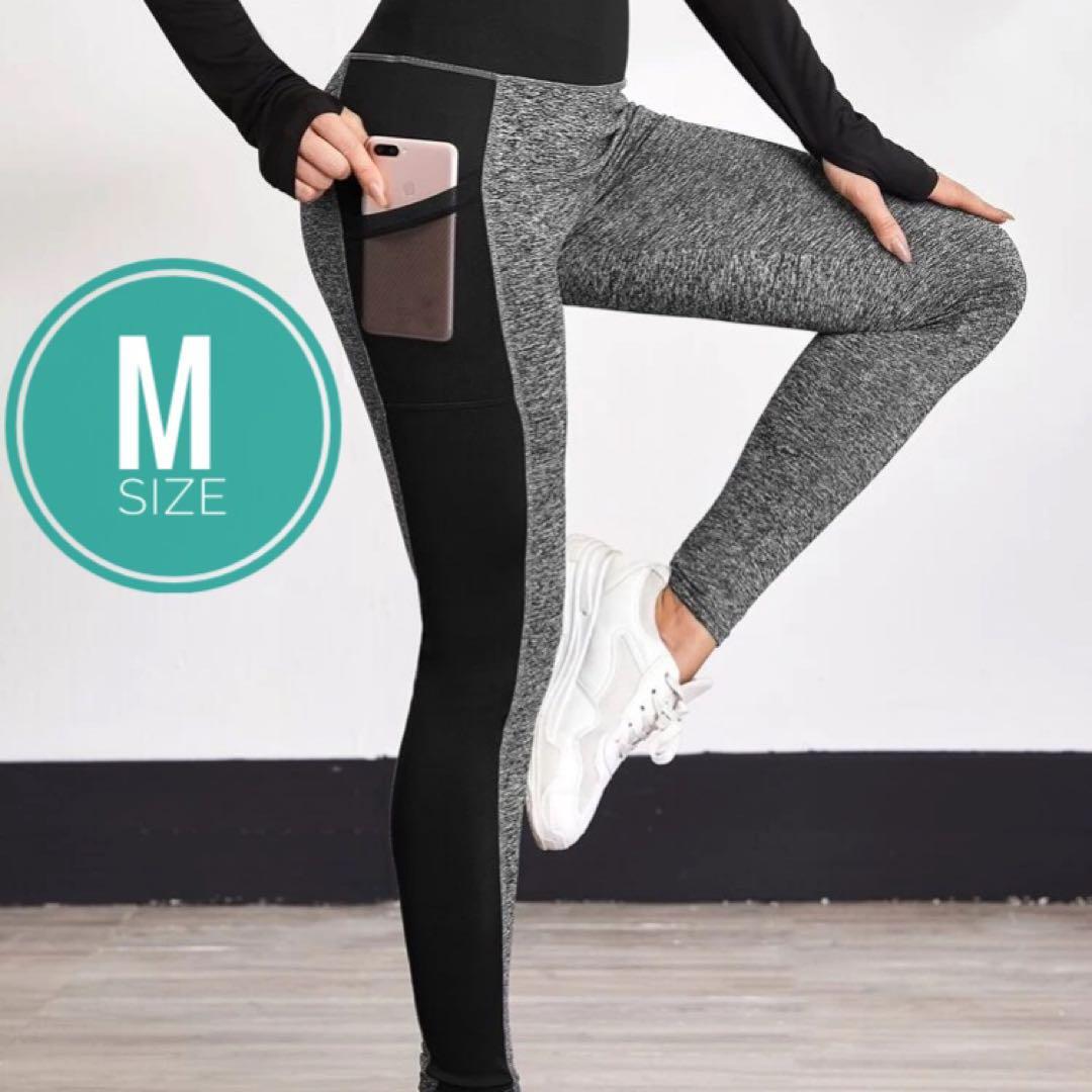 美尻・脚長ヨガウェア グレー×ブラック スパッツ ピラティスウェア Sサイズ S-R1拍卖