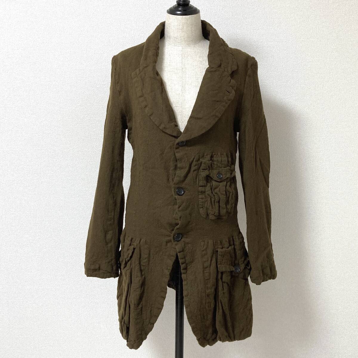 ウール 縮絨 BLACK COMME des GARCONS コート ジャケット カーキ XSサイズ ブラック コムデギャルソン シワ加工 archive 4070245拍卖