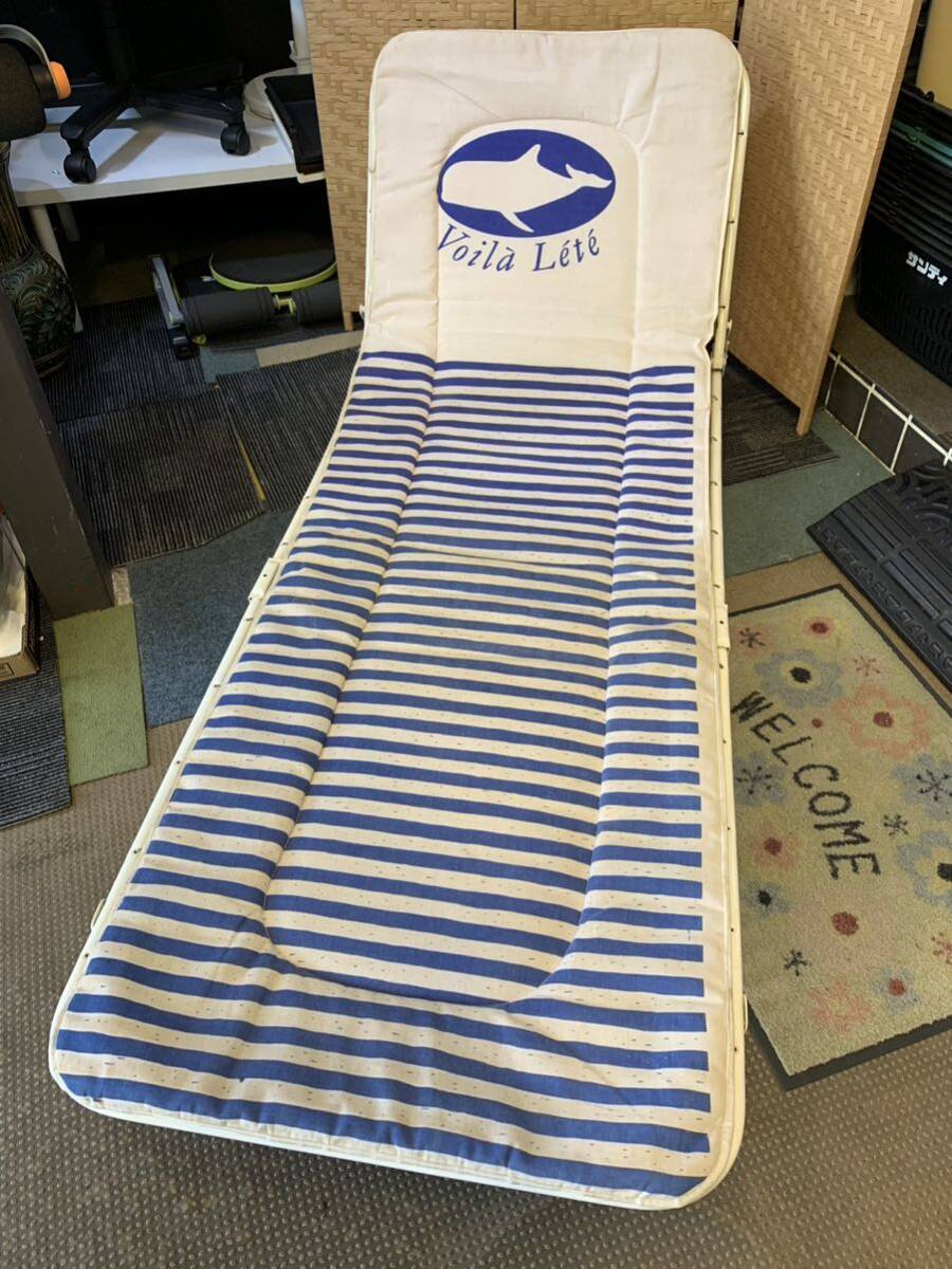 ★大阪/店舗受け取り可★サマーベッド ボンボンベッド 昭和レトロ 折りたたみ レジャー 当時物 チェア イス ビーチ 約全長186cm★拍卖