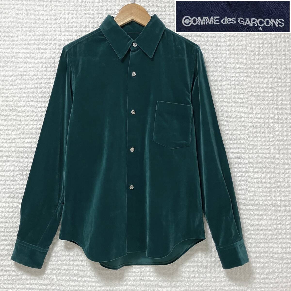 AD2002 青山 COMME des GARCONS ベロア 長袖 シャツ グリーン Mサイズ コムデギャルソン ベルベット ブラウス VINTAGE archive 4090118拍卖