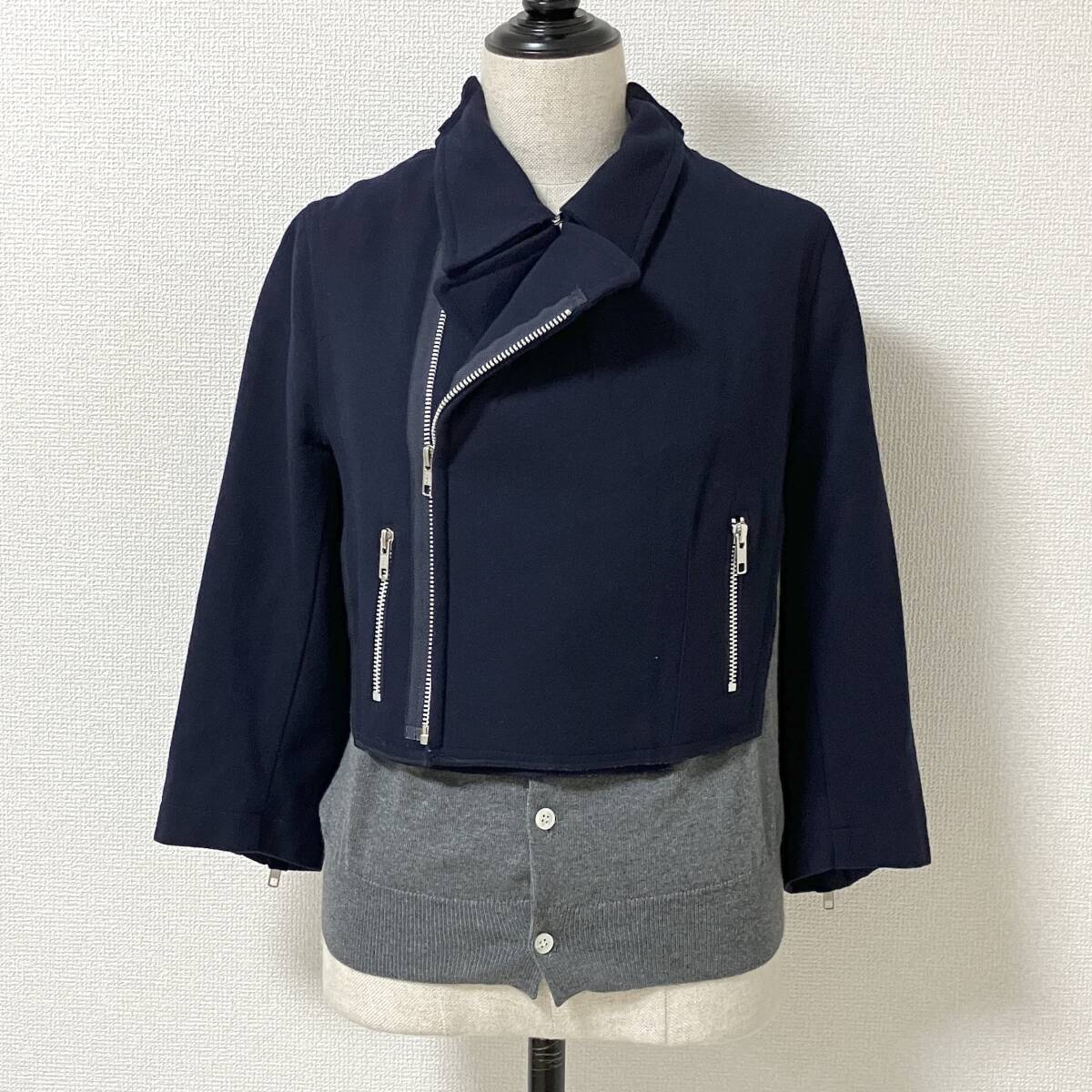 コムコム COMME des GARCONS ニット カーディガン ドッキング ライダース ネイビー XSサイズ コムデギャルソン ブルゾン archive 4050486拍卖