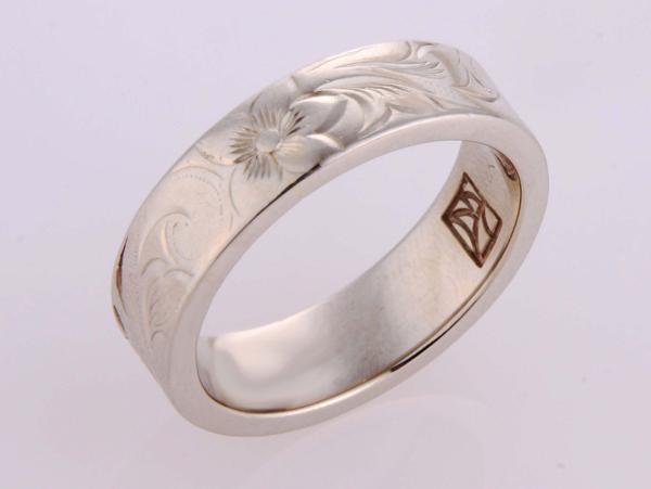 ★☆(^^)金14Kホワイトゴールドハワイアンリング17.5号!MJ-1105拍卖