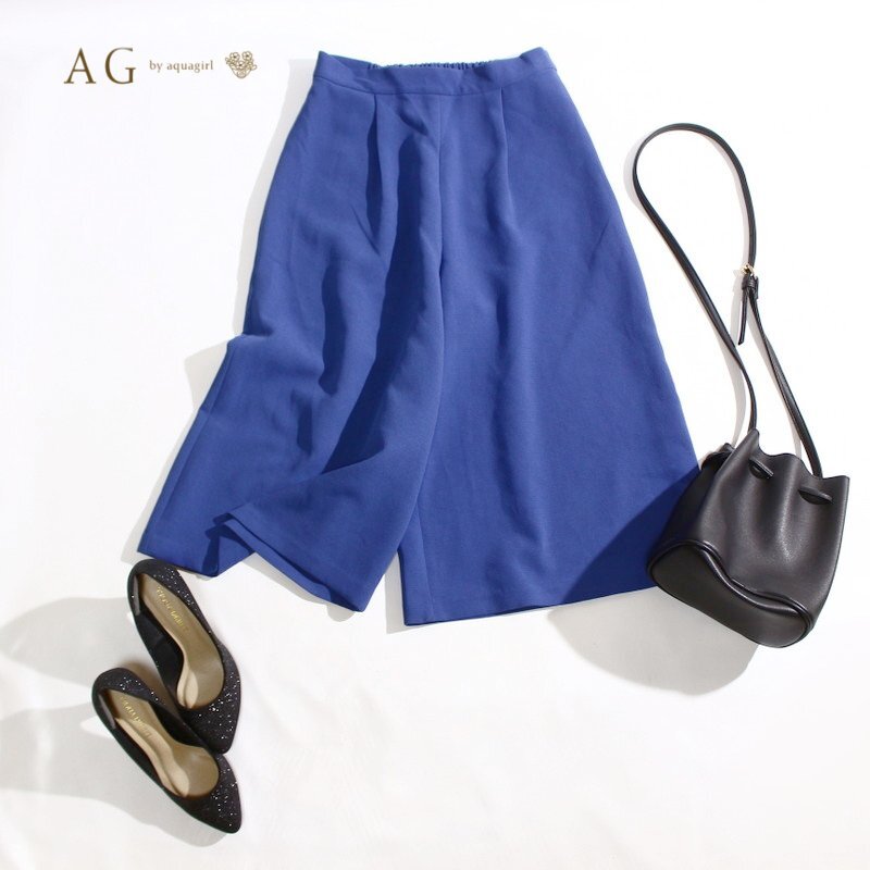 美品 aquagirl アクアガール 株) ワールド ストレッチ ジャージ― フレアパンツ ワイドパンツ きれい色 M 水色 ブルー お洒落拍卖