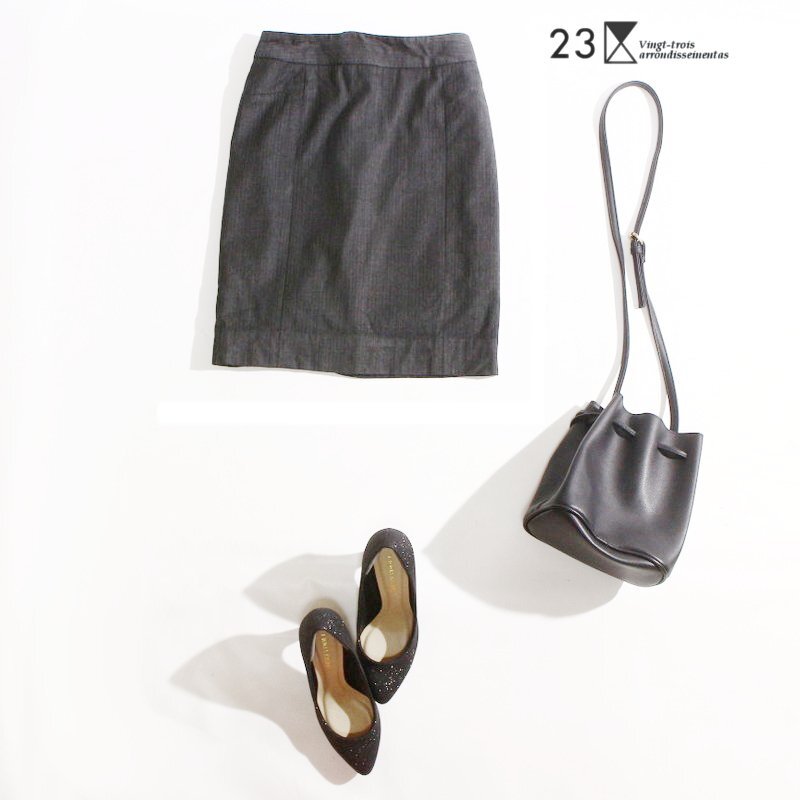 ヨーロッパ素材 BAHARIYE 23区 株) オンワード樫山 秋 冬 毛84% スーツ タイトスカート 9号 38 ダークグレー ビジネス フォーマル拍卖