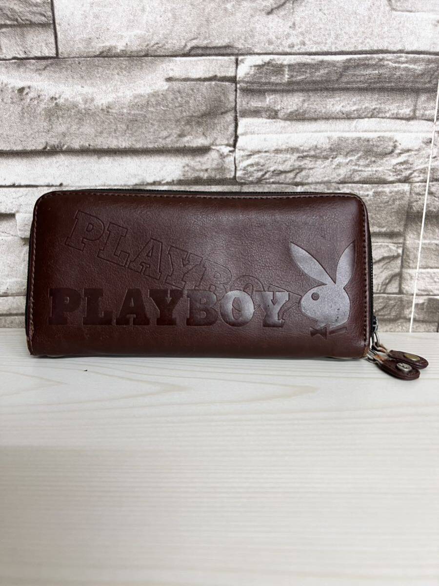 PLAYBOY プレイボーイ ブラウン 長財布 財布 ラウンドファスナー ウォレット拍卖