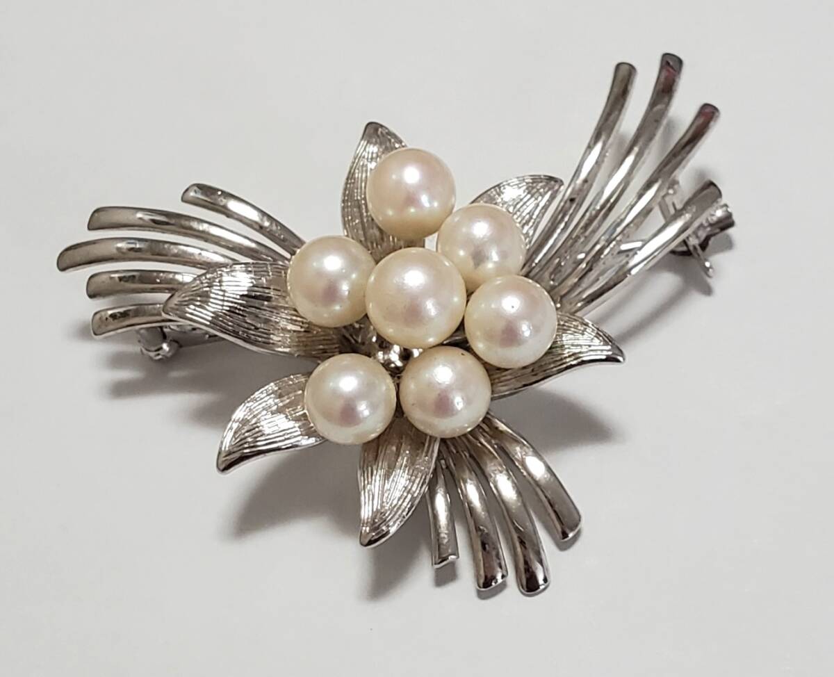SILVER シルバー刻印 本真珠 ブローチ レディース 5㎝ 11,9g きれいめ拍卖