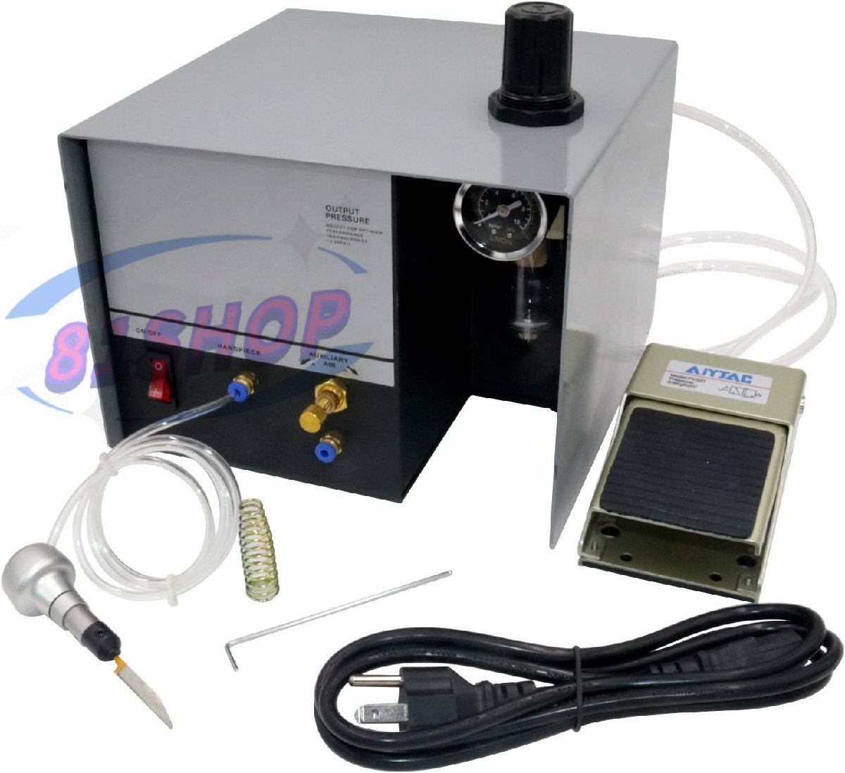 「81SHOP」シングルヘッドジュエリー空気圧彫刻機 1400RPM 調節可能なスピード空気圧ハンド彫刻機 60Hz 80W拍卖