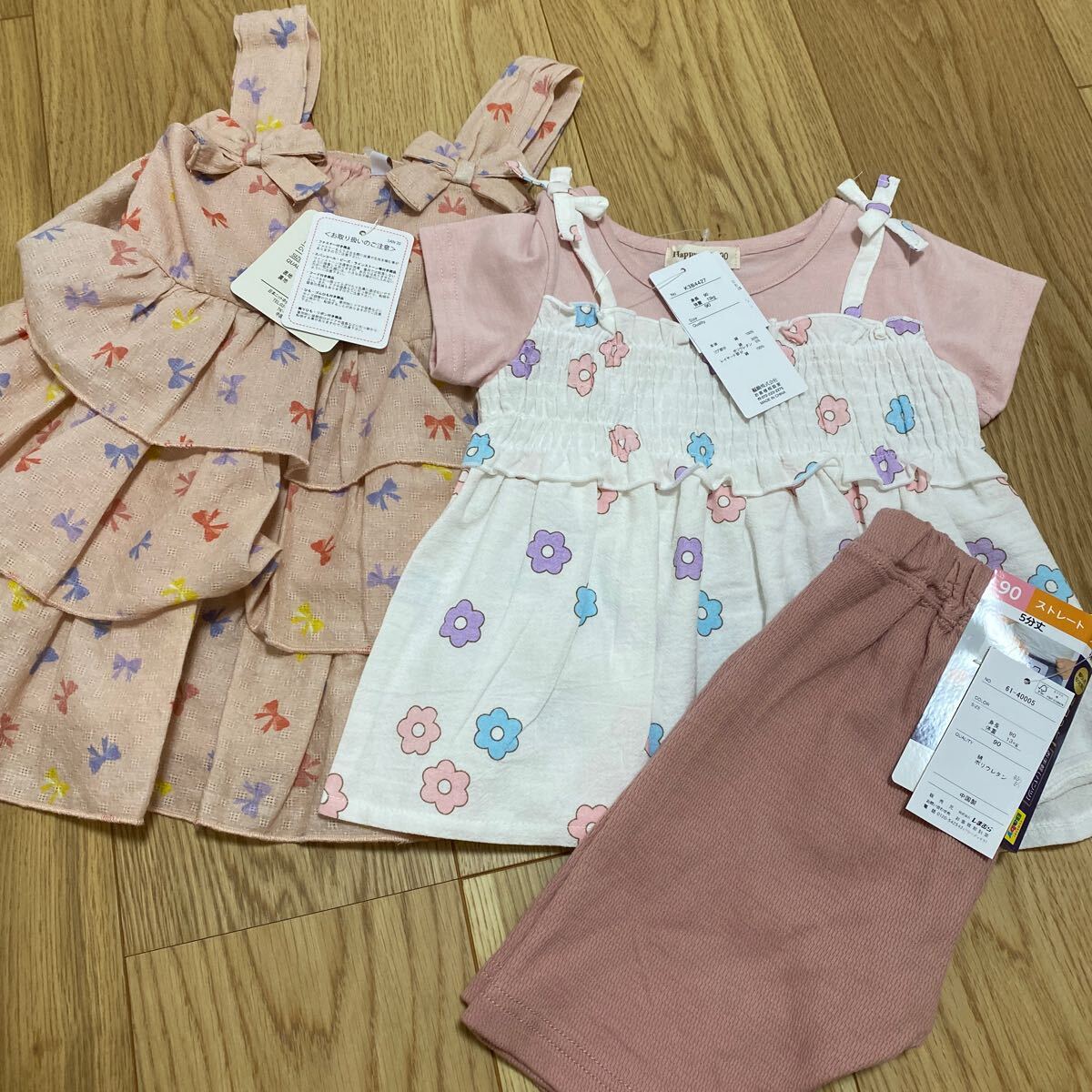 半袖Tシャツ ワンピース パンツ 90 リボン 花柄女の子 拍卖