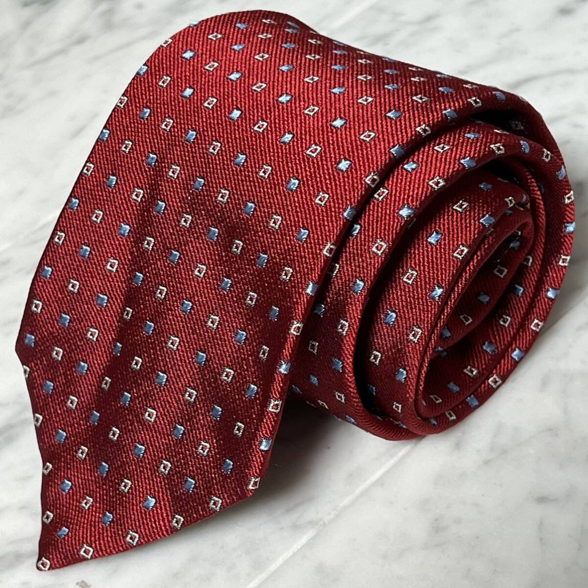 【美品】 999円~ SARTORIA ITALIANA ネクタイ レッド silk100% 小紋 総柄 (R5)拍卖