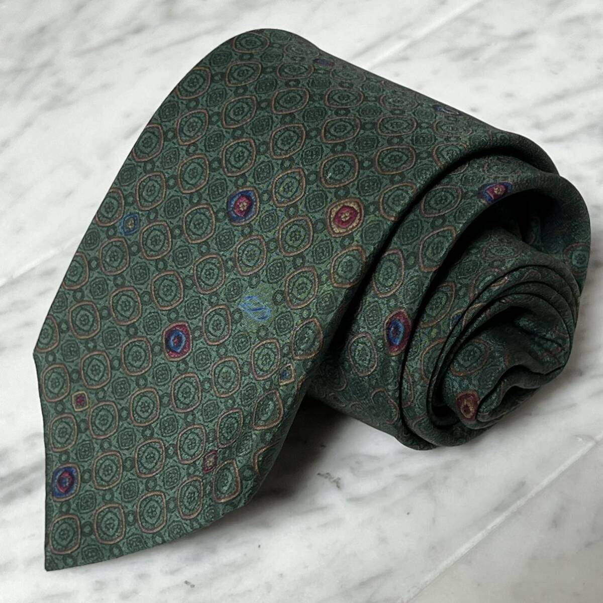 999円~ S.T.Dupont ネクタイ グリーン系 小紋 ドット柄 ワンポイントロゴ (GREEN B4)拍卖