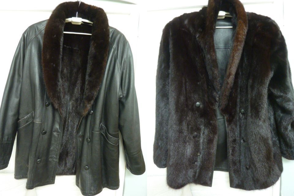 R93 本革レザーコート 毛皮コート リバーシブルコート メンズ 黒 ブラック 着丈約84cm L相当 メンズコート拍卖