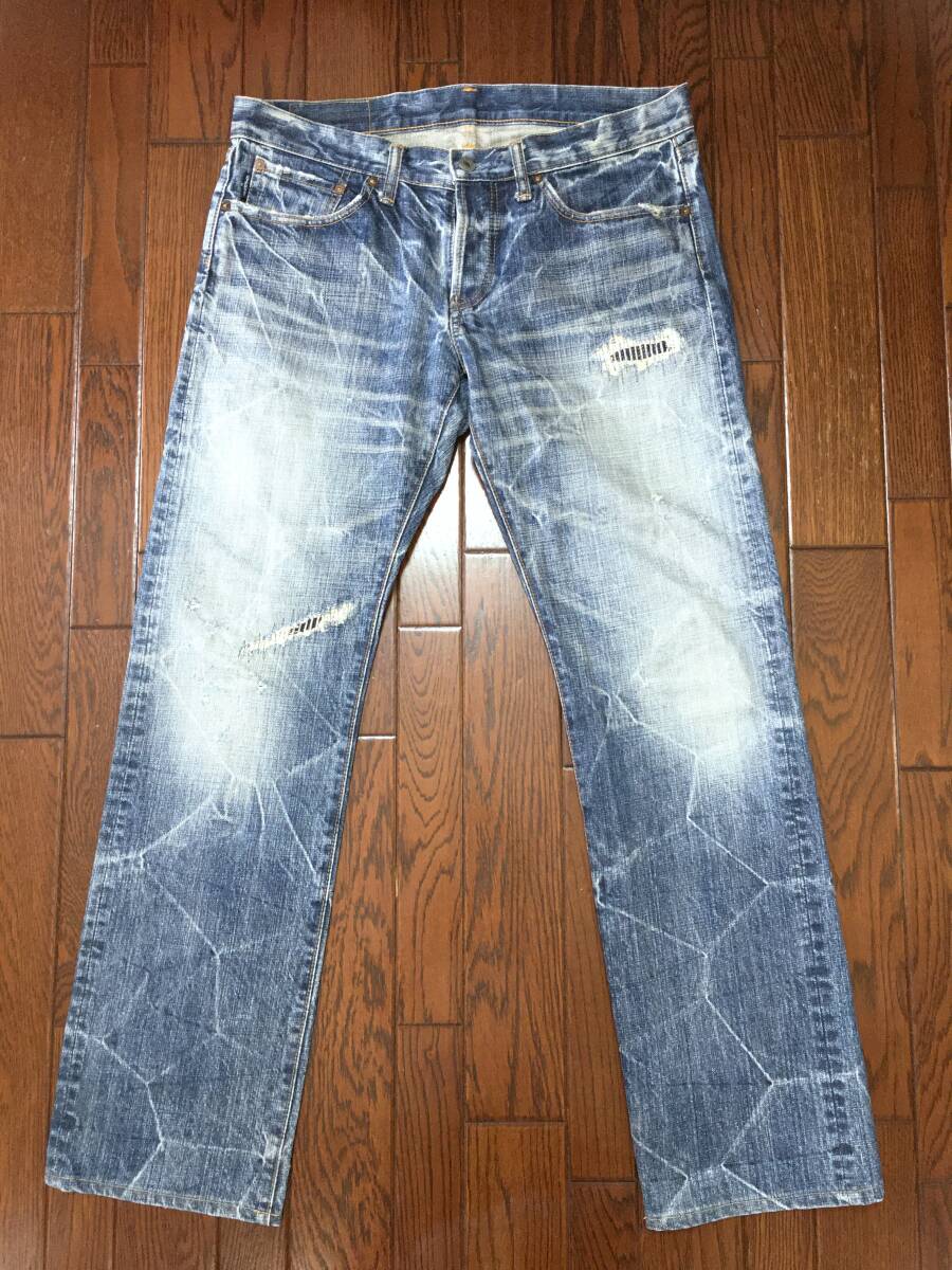 エターナル ETERNAL ダメージ リペア ひげ落ち ジーンズ 32 縦落ち デニム パンツ ストレート ボタンフライ ジーパン 日本製拍卖